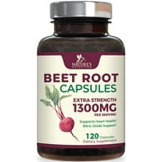 Beetroot Supplement - 1300mg Extra Strength Red Beet Root Powder Supports Nitric Oxide Production & Natural Energy - Vegan Herbal Pills Support Heart Health, GMO & Gluten Free - 120 Capsules