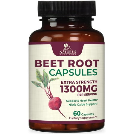 Beet Root Capsules 1300mg - Extra Strength Red Beetroot Powder Supplement – Supports Nitric Oxide Production, Heart Health & Natural Energy – Non-GMO, Vegan, Gluten Free – 60 Veggie Capsules