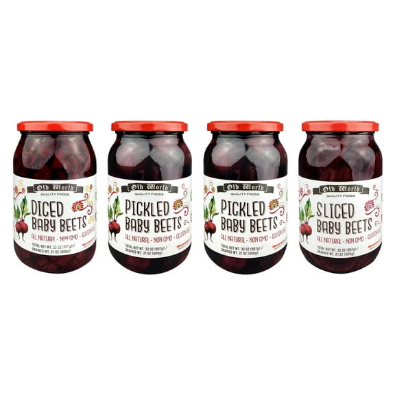 Beets Lover Set  Four 32 Oz Jars Includes Sliced Baby Beets, Pickled Baby Beets (2), and Diced Baby Beets