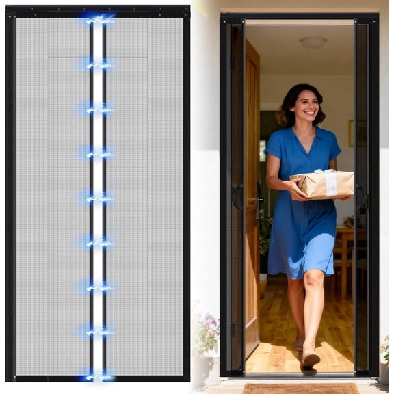 Beeveer Retractable Screen Door with Sliding Track Fits Size 32 x 80 Inch(Curtain 34 82 Inch) Pet Friendly Weighted Bottom Magnetic Mesh for Patio French Doors