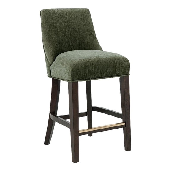 Beever Modern Chenille Wood Counter Stool in Forest Green