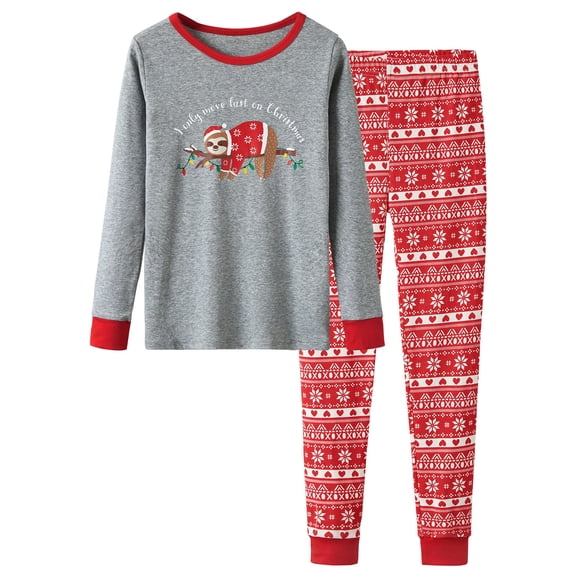 Beezizac Christmas Pajama Set for Girls & Boys Cute Toddler Kids Sloth Jammies Size 7