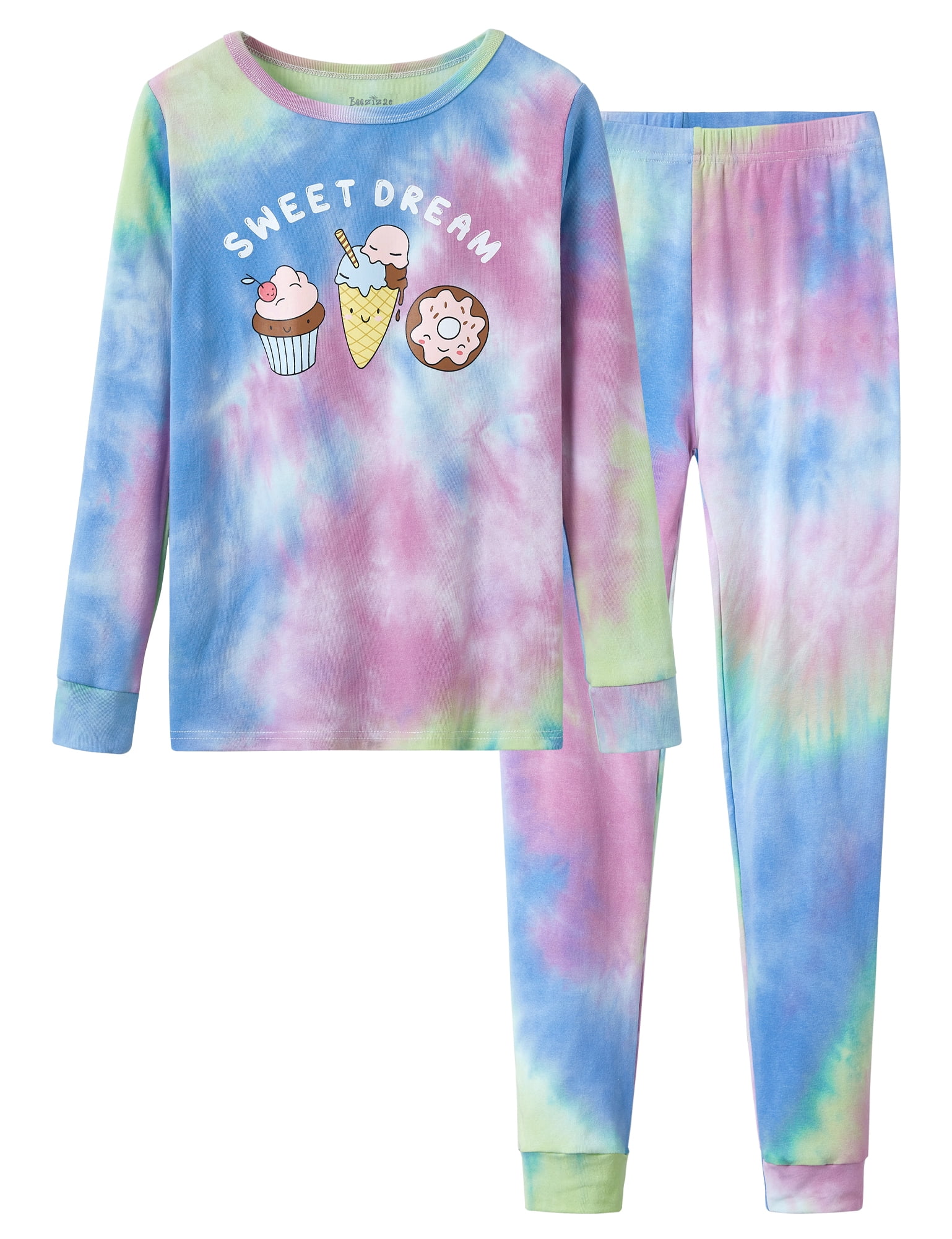 Beezizac 2 Piece Girls Cotton Pajama Set Tie Dye Ice Cream Cupcake Size 4T 14 Walmart