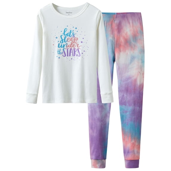 Beezizac Girls Long Sleeve Cotton Pajamas Tie-Dye Sleepaway Camp 2-Piece PJs Set Size 8