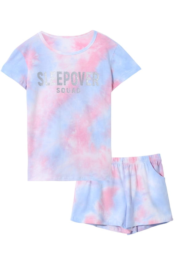 Girls Sleepover Theme Matching Pajamas Size 12-100% Cotton Summer Short Sleeve Tween Kids Jammies Set PJS Pal