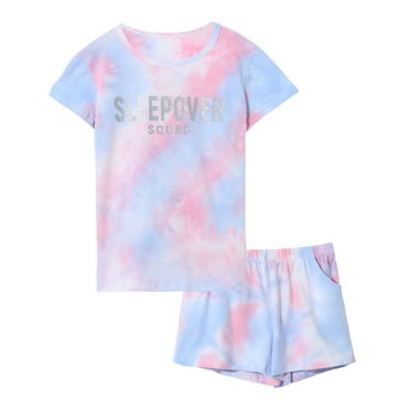 Beezizac 2-Piece Girls Pajama Set Summer Sleepover Tie Dye Short PJS, Size 4T-18