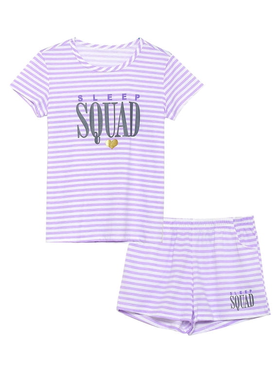 Summer Pajamas For Girls – Stripe & Glittering Heart PJS Pal Cute Jammies Set Big Kids Size 10