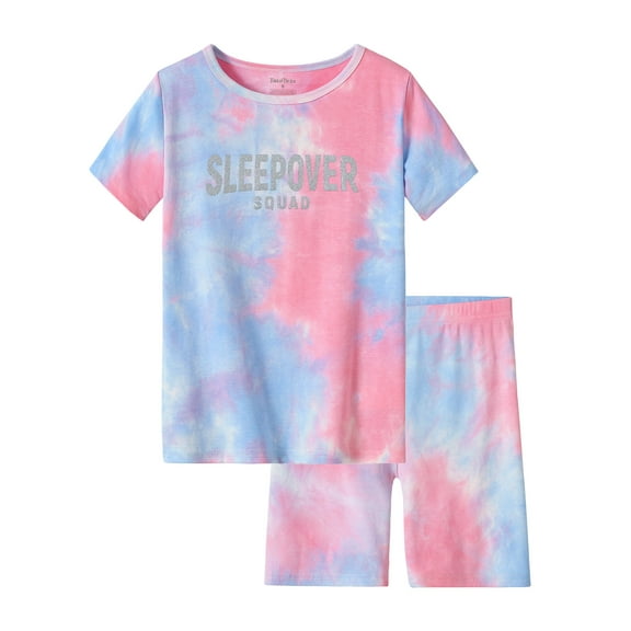 Beezizac 2-Piece Girls Sleepover Pajama Short Set Cotton Snug-fit, Size 4T-14