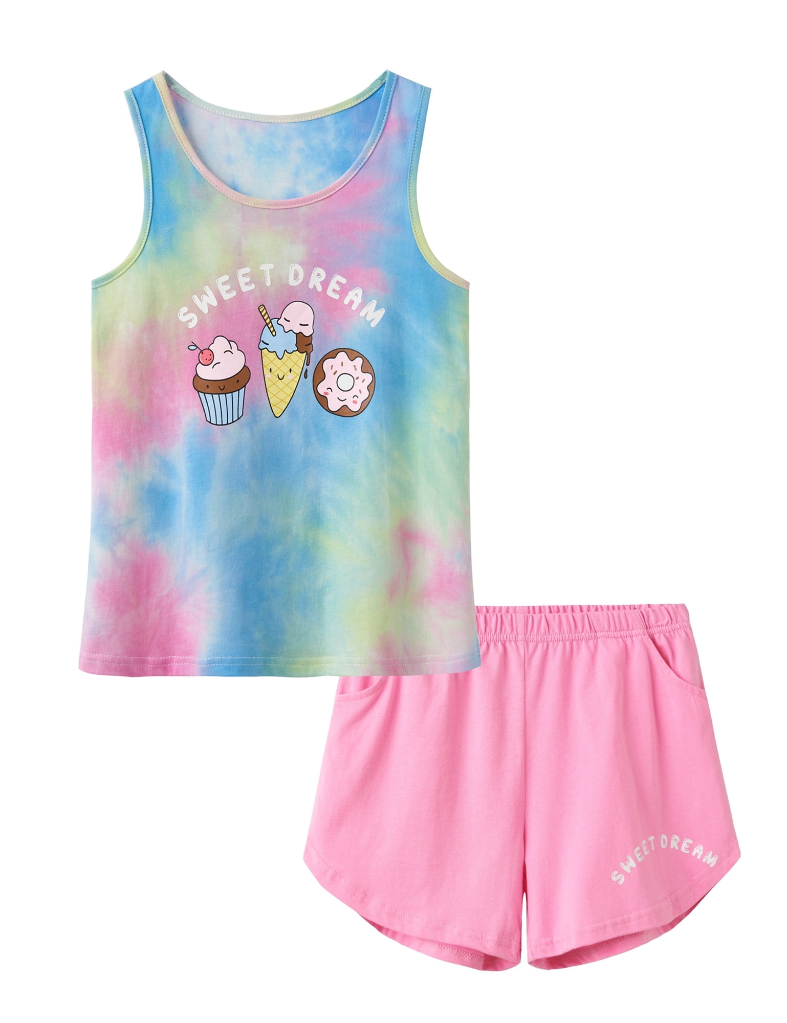 Beezizac 2-Piece Girls Sleepover Tie Dye Tank Top & Shorts Pajama, Size 6-18