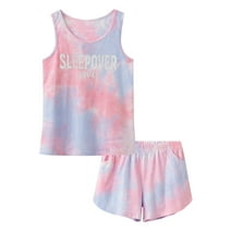 Beezizac 2-Piece Girls Sleepover Tie Dye Tank Top & Shorts Pajama, Size 6-18