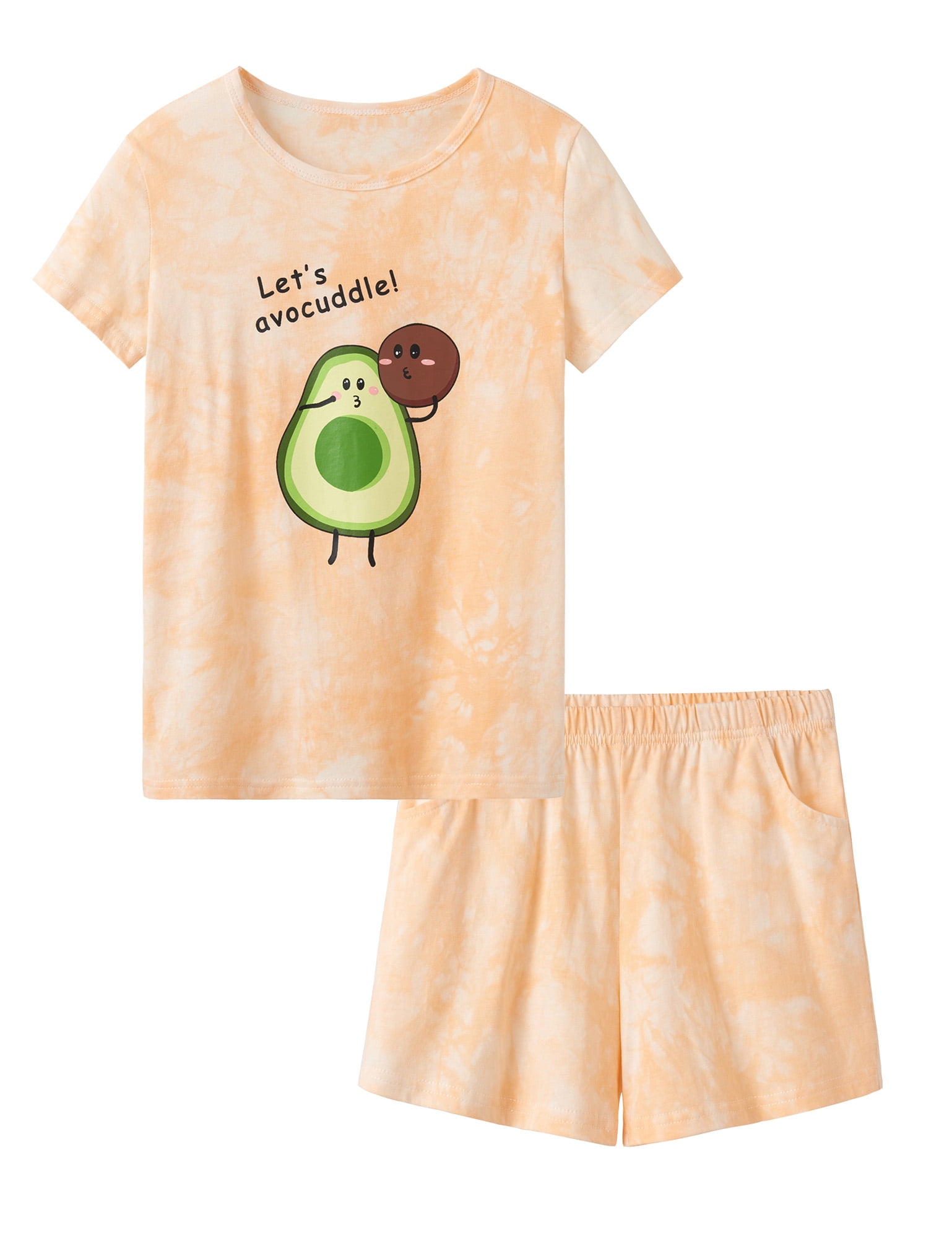 Beezizac 2 Piece Girls Summer Pajama Cute Avocado Sleepwear for Kid Size 4T 18