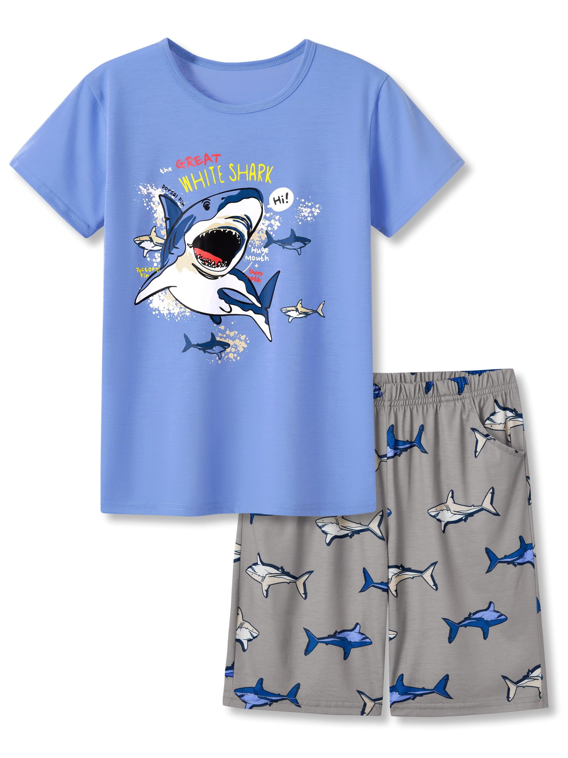 Beezizac Pigiama Bambina 2 Pezzi In Cotone, Maniche Corte, Verde Menta Con Gattino E Stampa Ossi Di Pesce, Taglie 4T-18, Morbido E Tasche - 2