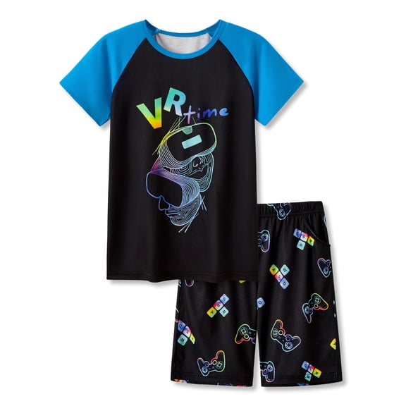 Beezizac 2-Piece Pajamas For Boys VR Time Gamer Cool Short Sleeve Soft Kid PJ Set Summer Size 10