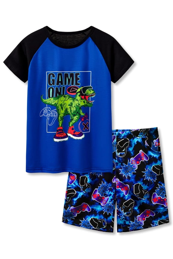 Big Boys Dino & Gamer Pajamas 2-Piece Short Sleeve PJ Set Kid Summer Jammies Size 16
