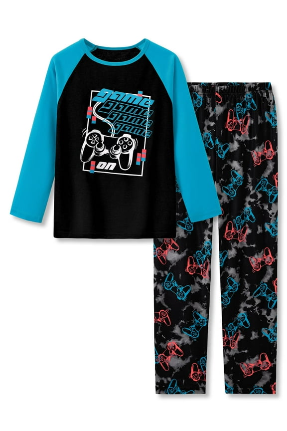 Big Boys Pajamas Black & Blue Gamer 2-Piece Long Sleeve & Pants PJ Set Soft Kid Sleepwear Size 12