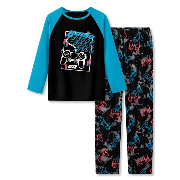 Beezizac Big Boys Pajamas Black & Blue Gamer 2-Piece Long Sleeve & Pants PJ Set Soft Kid Sleepwear Size 6