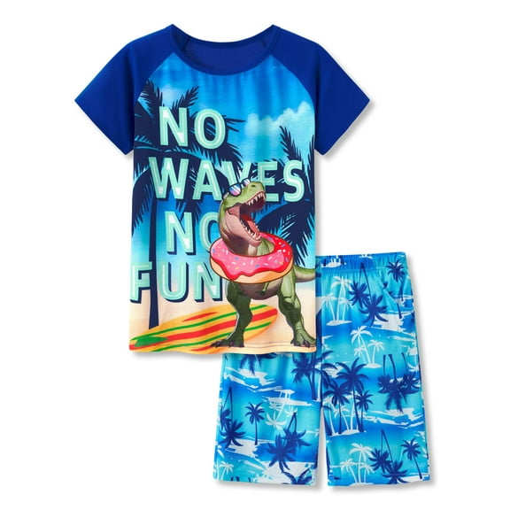 Beezizac Big Boys Pajamas Swim Ring Dino 2-Piece Fun Short Sleeve PJ Set Kid Cozy Sleepwear Size 10