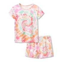 Beezizac Big Girls Tie Dye Red & Orange Swirl Pajamas Soft Spring Summer Short Sleeves Set Outfit Jammies Kid Size 10