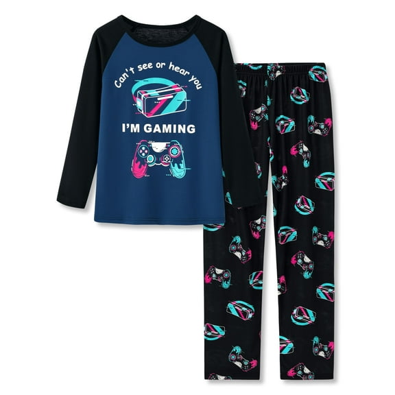 Beezizac Boys 2-PC Pajamas Controller & VR Fun Long Sleeve Comfy Kid PJ Set Sleepwear Size 14