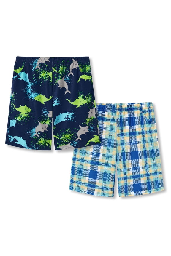 Boys 2-Pack Soft Sleep Shorts Dolphin & Plaid Assorted Pajama Bottoms Sizes 14