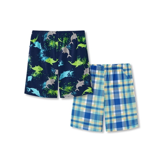 Beezizac Boys 2-Pack Soft Sleep Shorts Dolphin & Plaid Assorted Pajama Bottoms Sizes 6