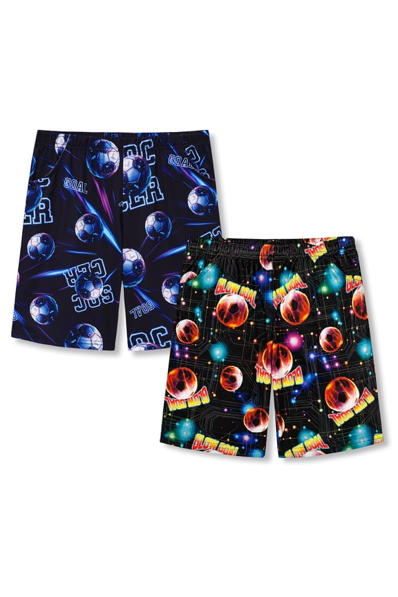 Boys 2-Pack Soft Sleep Shorts Neon Soccer & Glow Soccer Assorted Pajama Bottoms Sizes 10