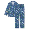 thumbnail image 1 of Beezizac Boys 2-Piece Pajamas - Blue Bats Ghosts Pumpkins Print Long Sleeve Notch Collar Button Soft PJs Size 10, 1 of 7