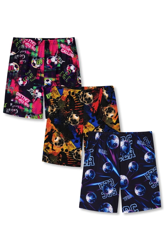 Boys 3-Pack Soft Summer Sleep Shorts Graffiti Vintage and Cyber Soccer Print Kids Loungewear Bottoms Size 10