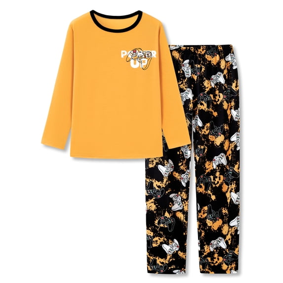 Beezizac Boys 2‑Piece Crew Neck Long Sleeve Pajama Set, Game Controller Graphic Kids Sleepwear Size 12
