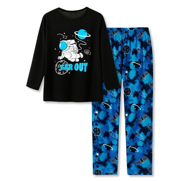 Beezizac Boys Pajamas Black & Blue Astronaut 2-Piece Cozy Long Sleeve Set Soft PJ Outfit Kid Size 8