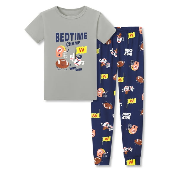 Beezizac Boys Pajamas Gray & Navy Balls 2-Piece Snug-fit Short Sleeves & Pants PJ Set Children Cozy Sleepwear Size 5T