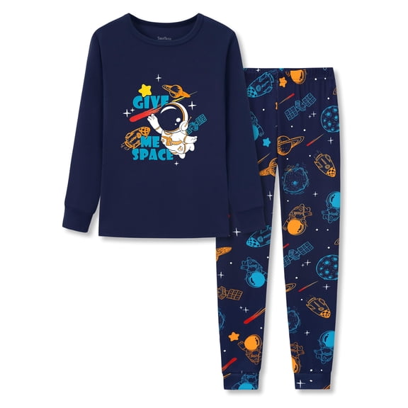 Beezizac Boys Pajamas Navy Blue Astronaut 2-Piece Snug-fit Long Sleeve PJ Set Kid Cozy Sleepwear Children Size 12