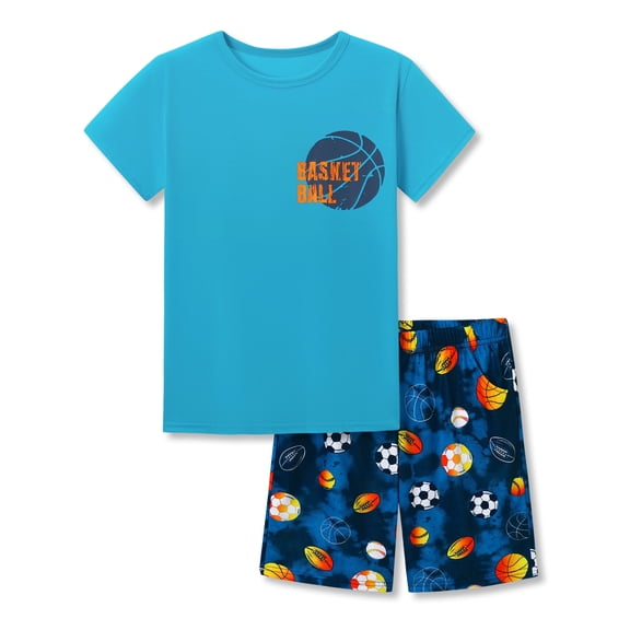 Beezizac Boys Summer Pajama Set, 2-Piece Sport Ball PJs‌ - Short Sleeves & Shorts Soft Sleepwear Size 16