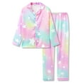 thumbnail image 1 of Beezizac Girls Pajama Multicolor & Stars Satin Silky Long Sleeve and Pants Sets 2-Piece Winter Comfy Outfits Size 10, 1 of 7
