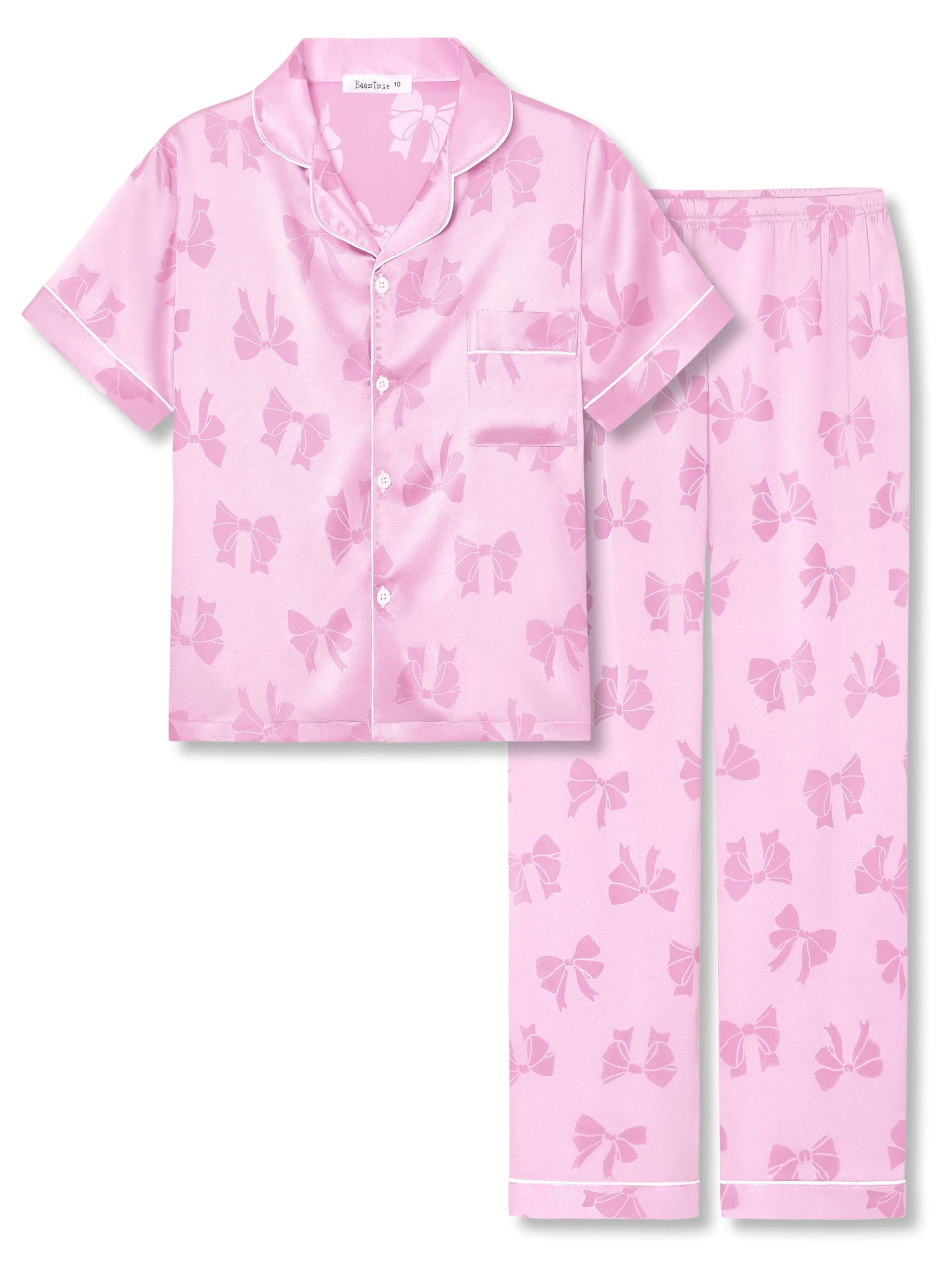 Beezizac Girls Pajamas Pink Butterflies Cozy Satin Silky 2-Piece Short ...