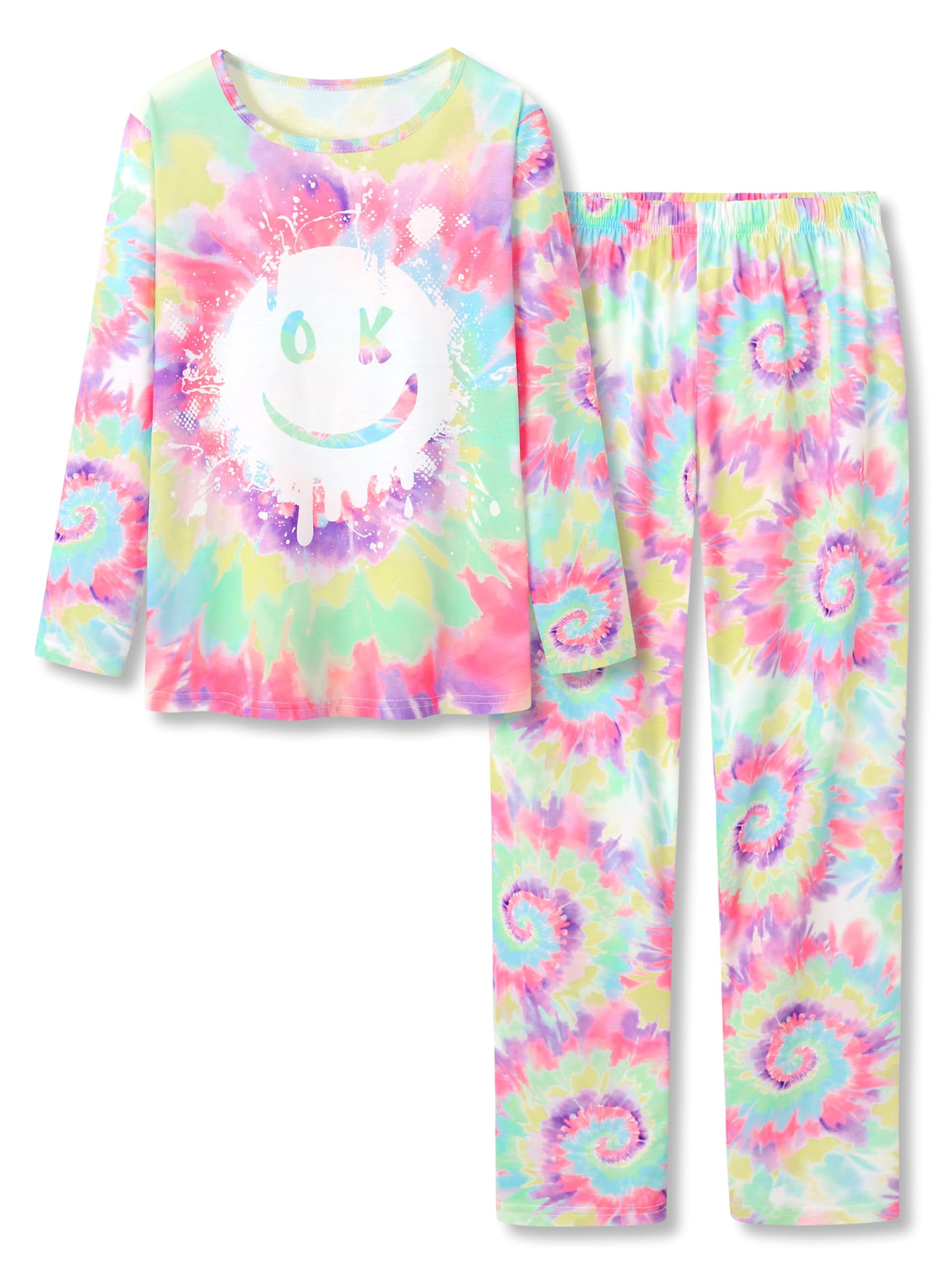Pyjamas Colorful Beezizac Girls Pajamas Swirl Happy Face Colorful Tie Dye Long Sleeves ...