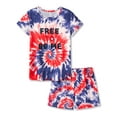 thumbnail image 1 of Beezizac Girls Pajamas Tie Dye Blue & Red Swirl 4th of July Independence Day Soft Short Sleeves PJ Set Big Kid Size 14, 1 of 7
