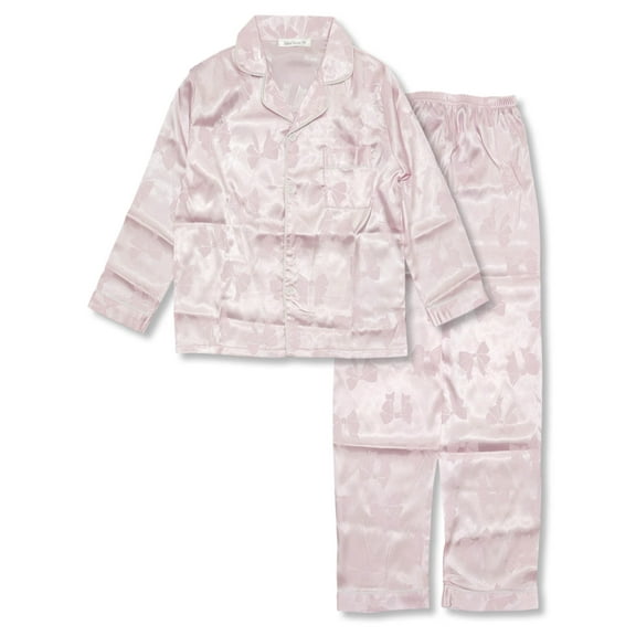 Beezizac Girls Satin Silky Pajamas Pink Butterflies Comfortable Cute 2-Piece Long Sleeves PJS Kid Jammies Set Size 10