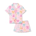 thumbnail image 1 of Beezizac Girls' Short Sleeve Pajama Set All-Over Colorful Bows Print Bow Tie Ruffled Trim Soft Kids Sleepwear Size 16, 1 of 4