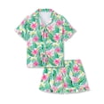 thumbnail image 1 of Beezizac Girls' Short Sleeve Pajama Set All-Over Lily Flower Leaf Print Bow Tie Ruffled Trim Soft Kids Sleepwear Size 12, 1 of 4
