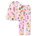 thumbnail image 1 of Beezizac Girls Silky Satin Pajama Faces Pink Comfy Long Sleeve & Pants Set Cute 2-Piece Winter Jammies Kid Size 14, 1 of 6
