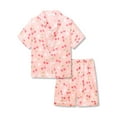 thumbnail image 1 of Beezizac Girls' Silky Satin Pajama - Pink Cherry Short Sleeves Set Trendy Button 2-Piece Outfit Kid Sleepwear Size 14, 1 of 4