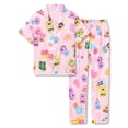 thumbnail image 1 of Beezizac Girls Silky Satin Pajama Short Sleeves & Pants Set Faces Pink Cute Button Comfortable 2-Piece PJ Size 16, 1 of 7
