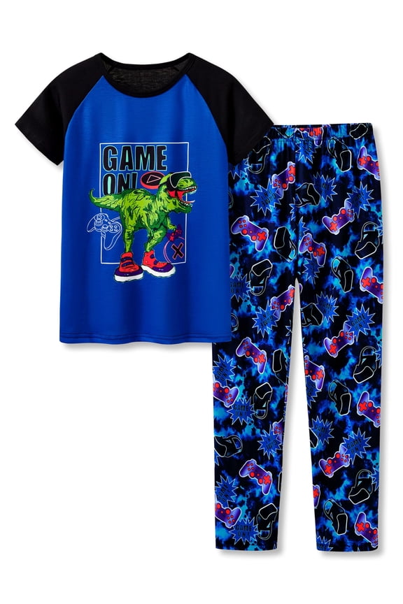 Little Big Boys Dino & Gamer Pajamas 2-Piece Short Sleeves & Pants PJ Set Kid Jammies Size 18