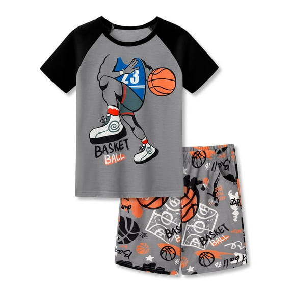 Beezizac Little & Big Boys Pajamas Gray Basketball Cool Sport 2-Piece Short Sleeve Comfy Kid PJ Set Size 12