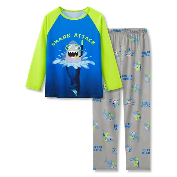 Beezizac Little & Big Boys Pajamas Snorkeling Shark 2-Piece Long Sleeve & Pants PJ Set Kid Sleepwear Size 10
