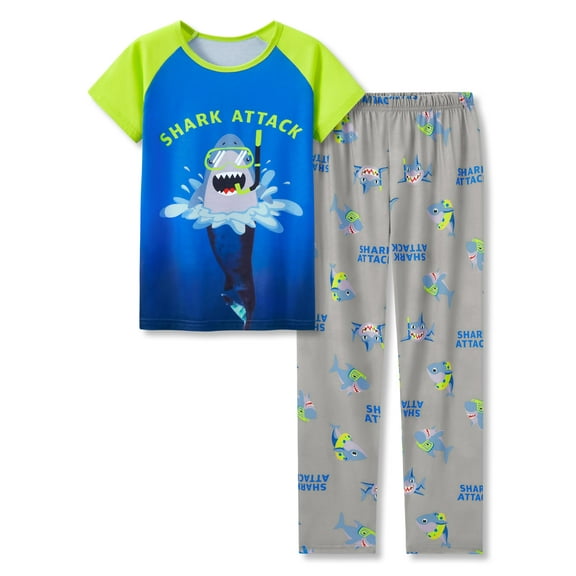 Beezizac Little & Big Boys Pajamas Snorkeling Shark 2-Piece Short Sleeve & Pants PJ Set Kid Sleepwear Size 12