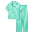 thumbnail image 1 of Beezizac Little & Big Girls Pajama Set Size 12 - Turquoise Satin Silky Soft Summer Teen Cute Jammies, 1 of 7
