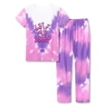 thumbnail image 1 of Beezizac Little & Big Girls Pajama Tie Dye Pink & Purple Let Me Sleep Short Sleeves & Pants 2-Piece Sets Size 8, 1 of 6