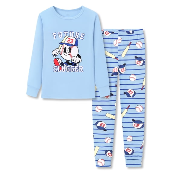 Beezizac Little Boys Pajamas - Soft Snug-fit PJs Long Sleeves & Pants Sleepwear Set Baseball Toddler Jammies Size 6